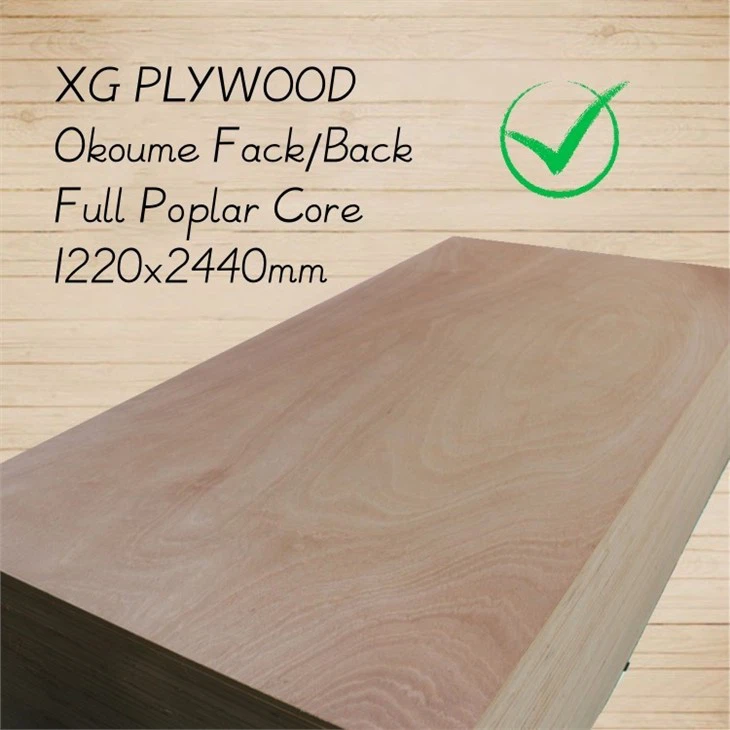 Okoume Wood Commercial Plywood Board Poplar Core